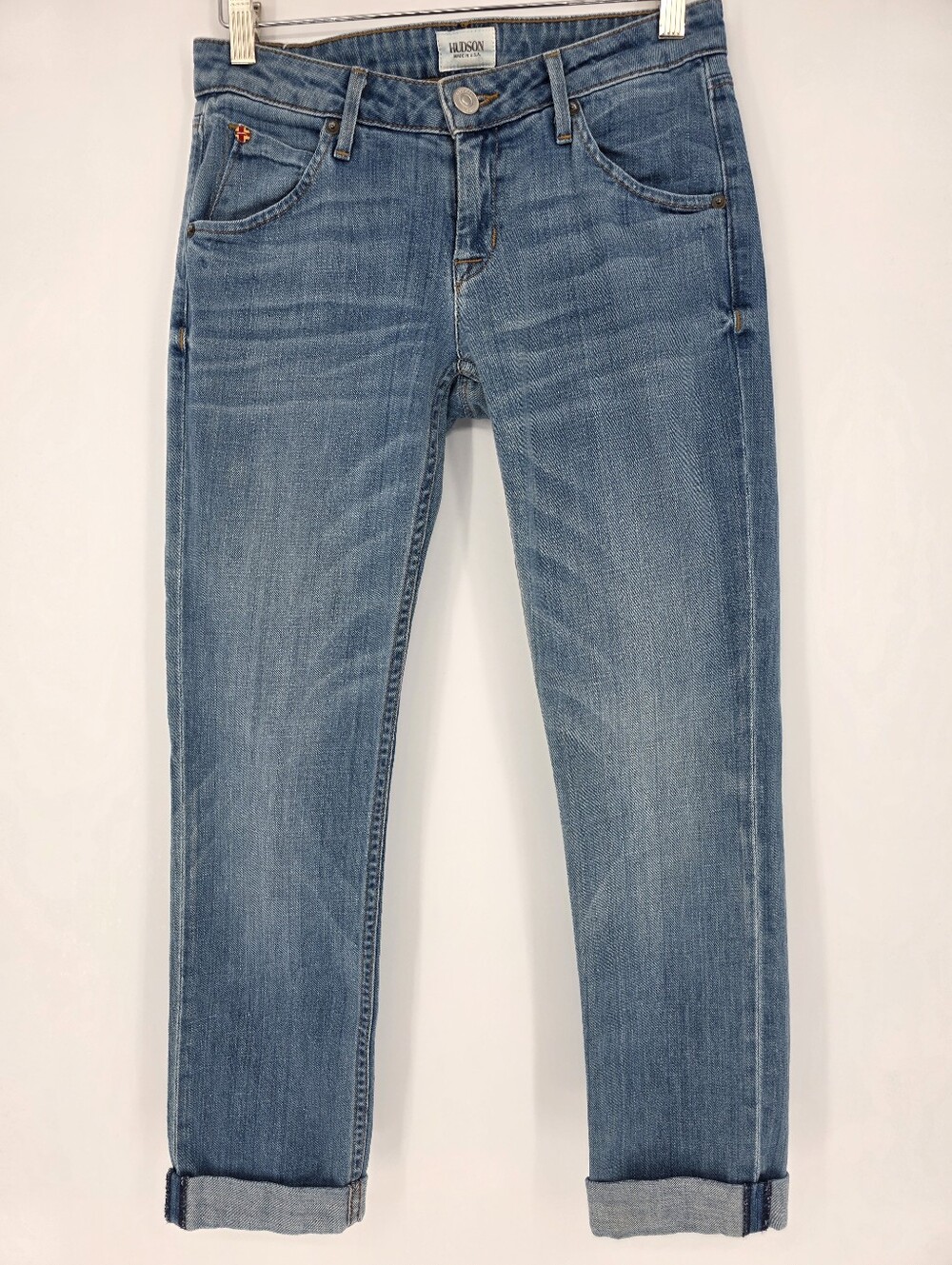 Hudson Bacara Crop Straight Cuffed Jeans Womens 25 Light Wash Stretch Made USA